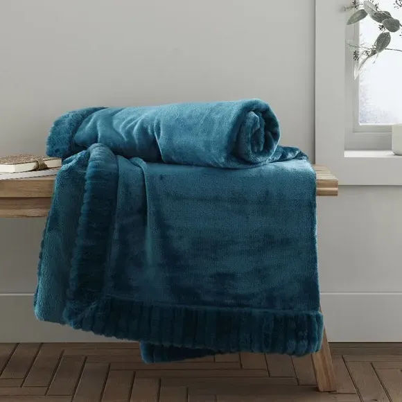 Faux Velvet Throw Blanket - Teal, Polyester