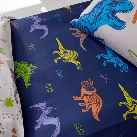 Fitted Sheet with Dinosaur Print - Blue, Polycotton image