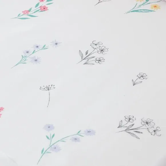 Fitted Sheet with Floral Print - White, Polycotton