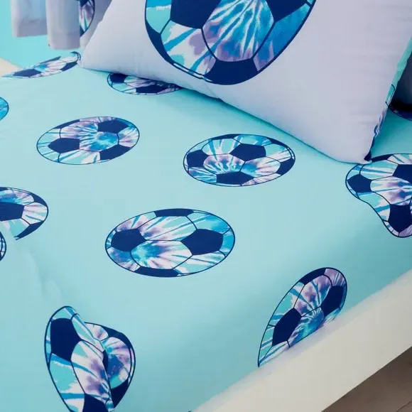 Fitted Sheet with Football Print - Purple, Cotton image