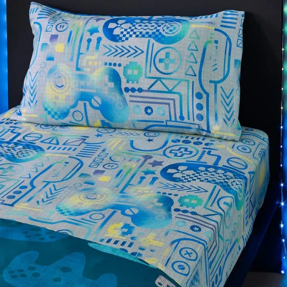 Fitted Sheet with Gamer Design - Grey, Polyester
