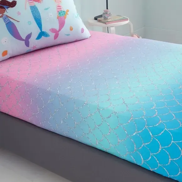 Fitted Sheet with Mermaid Design - Pink, Polycotton image
