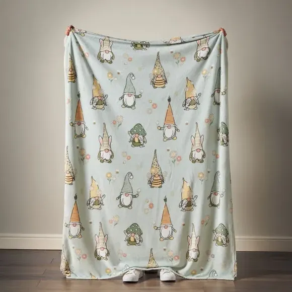 Fleece Throw Blanket Spring Gnome - Green