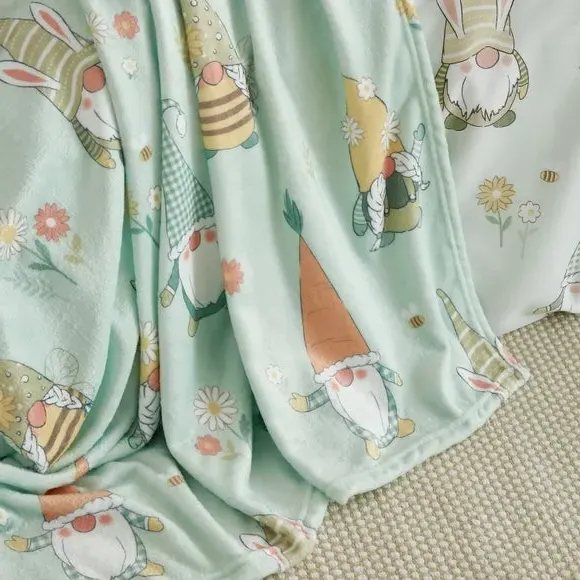 Fleece Throw Blanket Spring Gnome - Green