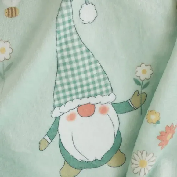 Fleece Throw Blanket Spring Gnome - Green