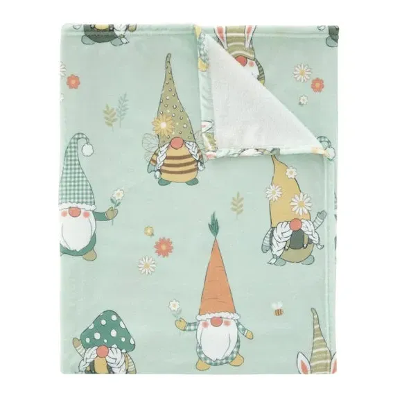 Fleece Throw Blanket Spring Gnome - Green