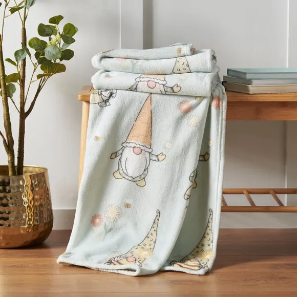Fleece Throw Blanket Spring Gnome - Green image