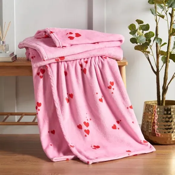 Fleece Throw Blanket with Hearts - Pink, Polyester image