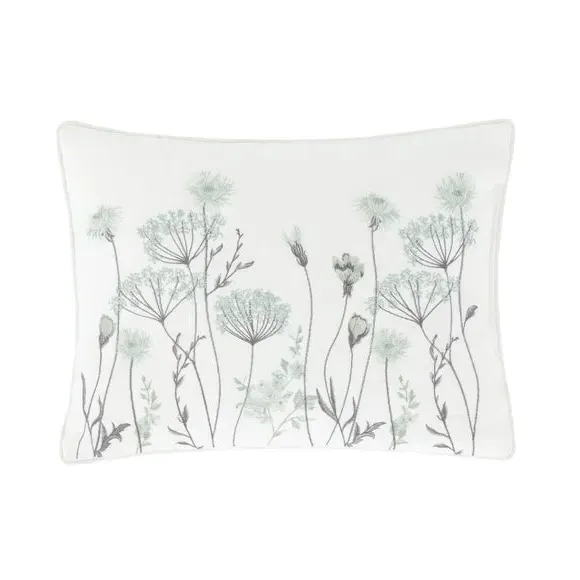 Floral Cushion with Embroidery - Green, Polyester