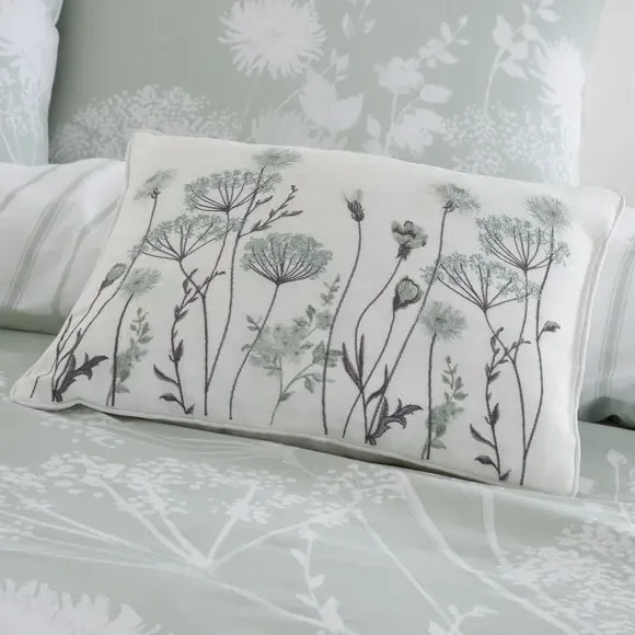 Floral Cushion with Embroidery - Green, Polyester image
