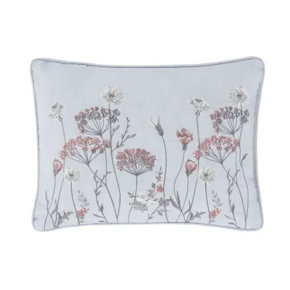 Floral Cushion with Embroidery - Grey, Polyester