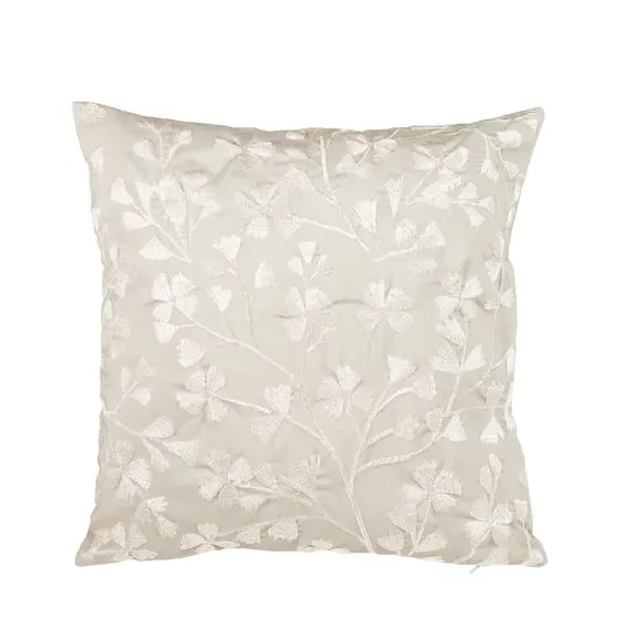 Floral Cushion with Embroidery - Natural