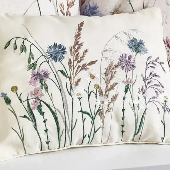 Floral Cushion with Embroidery - Pale Lilac