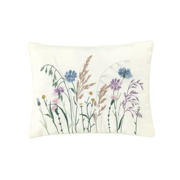 Floral Cushion with Embroidery - Pale Lilac