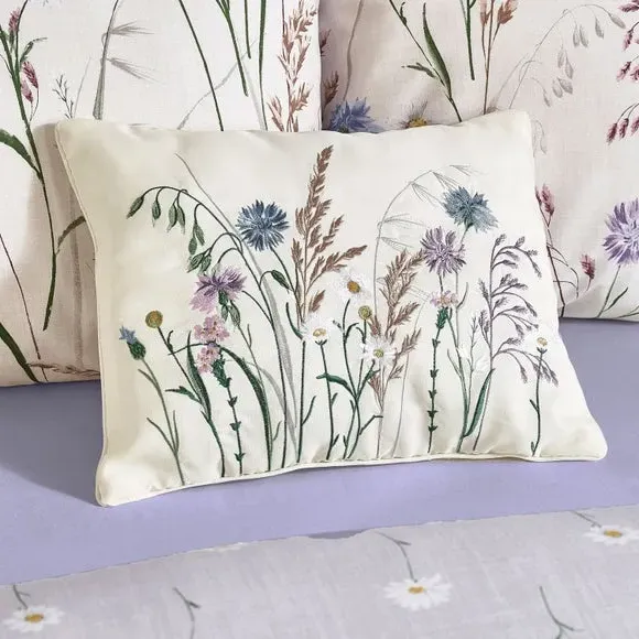 Floral Cushion with Embroidery - Pale Lilac image