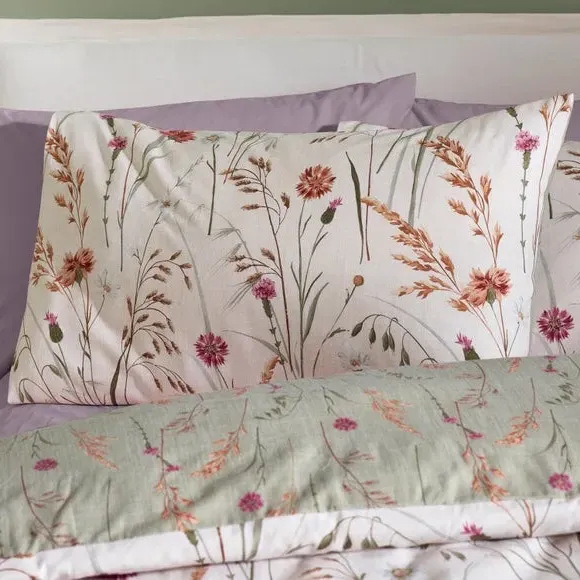 Floral Duvet Cover Set - Green, Brushed Cotton