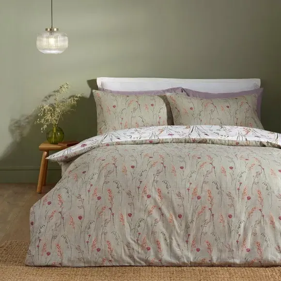 Floral Duvet Cover Set - Green, Brushed Cotton