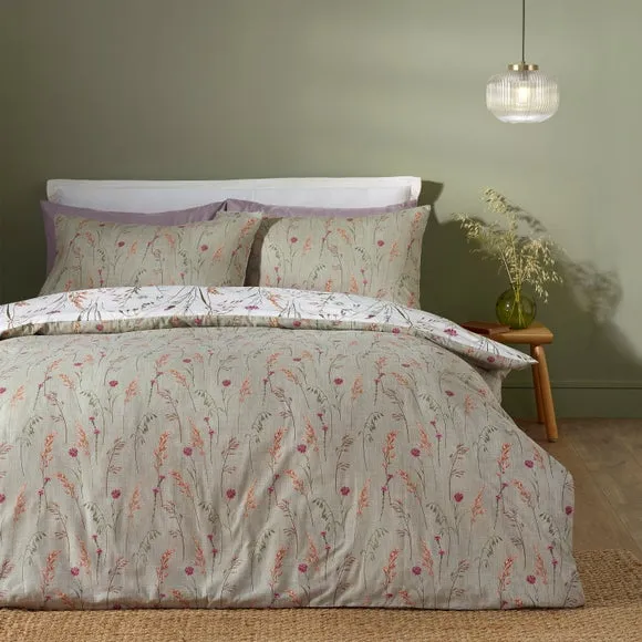 Floral Duvet Cover Set - Green, Brushed Cotton