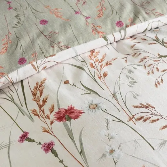 Floral Duvet Cover Set - Green, Brushed Cotton