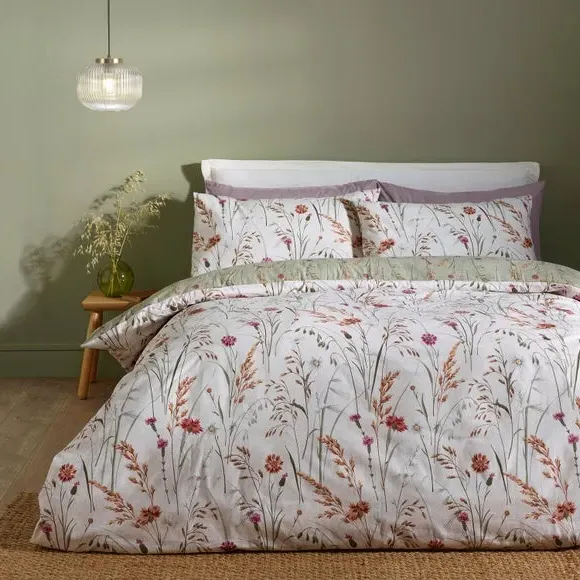 Floral Duvet Cover Set - Green, Brushed Cotton image