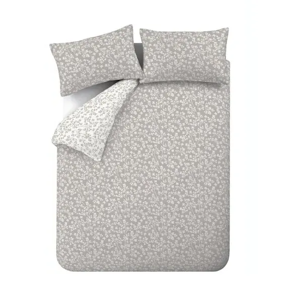 Floral Duvet Cover Set - Grey, Brushed Cotton