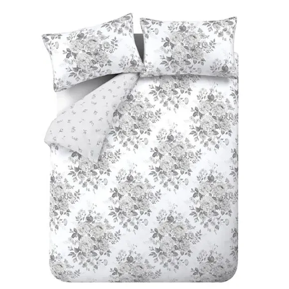 Floral Duvet Cover Set - Grey, Polycotton