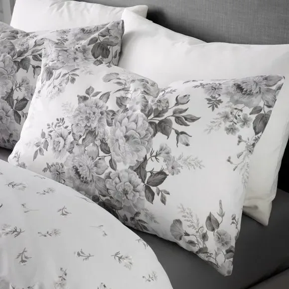 Floral Duvet Cover Set - Grey, Polycotton