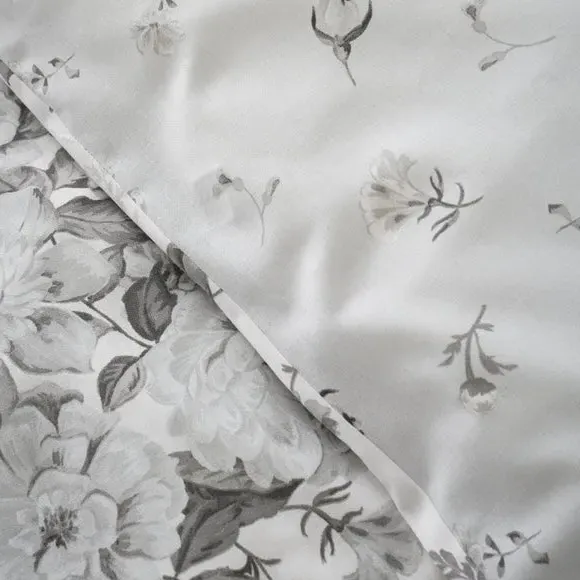 Floral Duvet Cover Set - Grey, Polycotton
