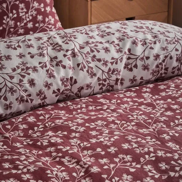 Floral Duvet Cover Set - Red, Brushed Cotton