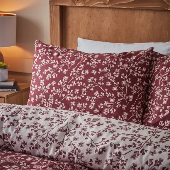 Floral Duvet Cover Set - Red, Brushed Cotton