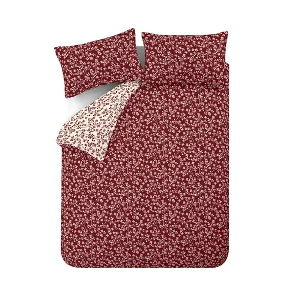 Floral Duvet Cover Set - Red, Brushed Cotton
