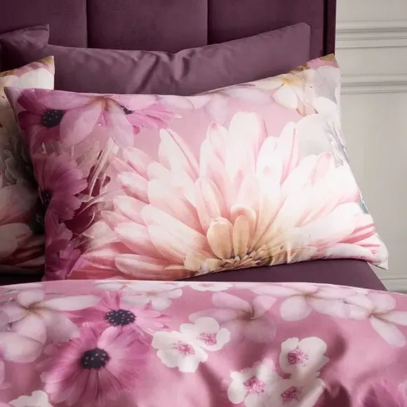 Floral Duvet Cover Set with Button Closure - Pink