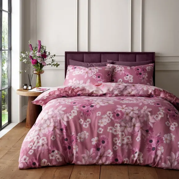 Floral Duvet Cover Set with Button Closure - Pink