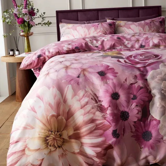 Floral Duvet Cover Set with Button Closure - Pink