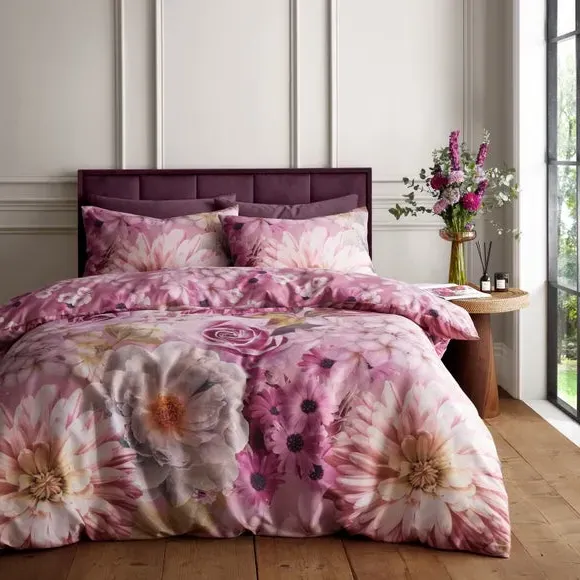Floral Duvet Cover Set with Button Closure - Pink image