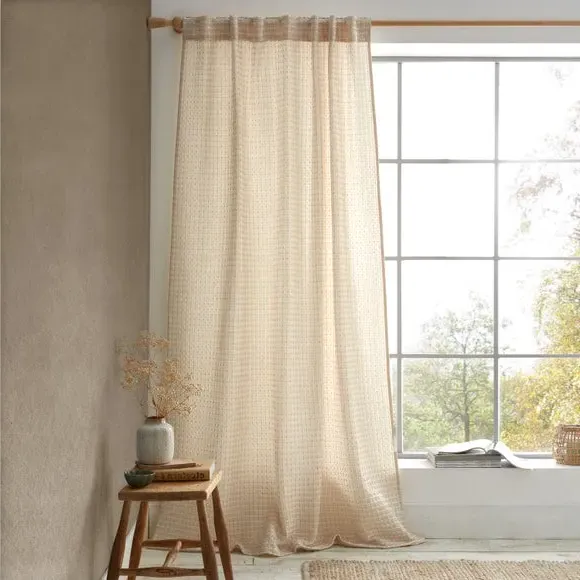 Floral Eyelet Curtains - Natural, Polyester