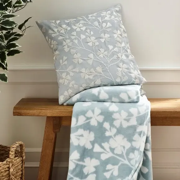 Floral Fleece Throw Blanket - Duck Egg, Polyester