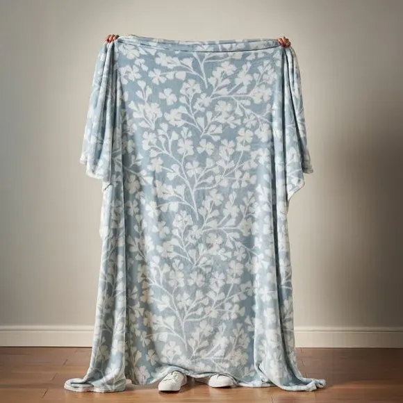 Floral Fleece Throw Blanket - Duck Egg, Polyester