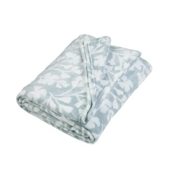 Floral Fleece Throw Blanket - Duck Egg, Polyester