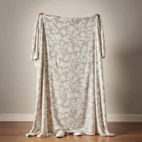 Floral Fleece Throw Blanket - Natural, Polyester