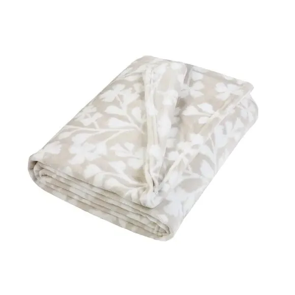 Floral Fleece Throw Blanket - Natural, Polyester