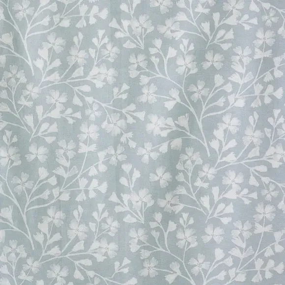 Floral Pencil Pleat Curtains - Duck Egg, Cotton