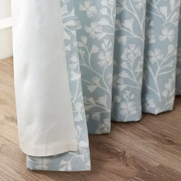 Floral Pencil Pleat Curtains - Duck Egg, Cotton