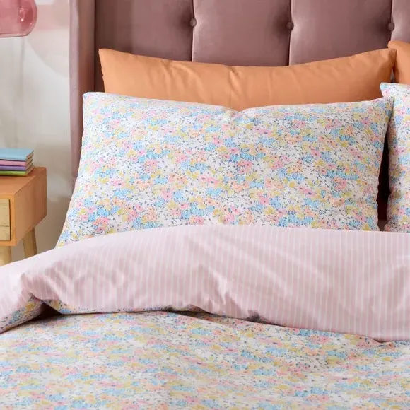 Floral Reversible Duvet Cover Set - Pink, Polycotton
