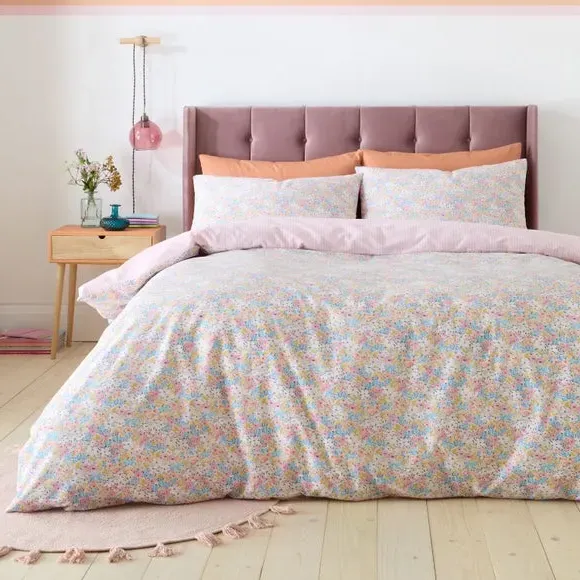 Floral Reversible Duvet Cover Set - Pink, Polycotton