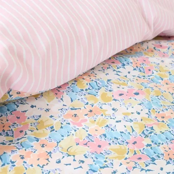 Floral Reversible Duvet Cover Set - Pink, Polycotton