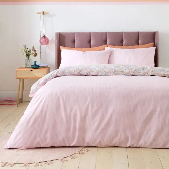 Floral Reversible Duvet Cover Set - Pink, Polycotton