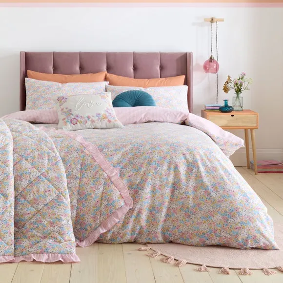 Floral Reversible Duvet Cover Set - Pink, Polycotton image