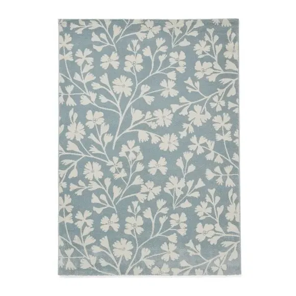Floral Rug Hand-Carved - Blue