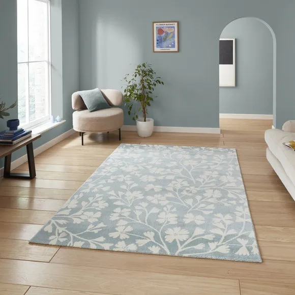 Floral Rug Hand-Carved - Blue image